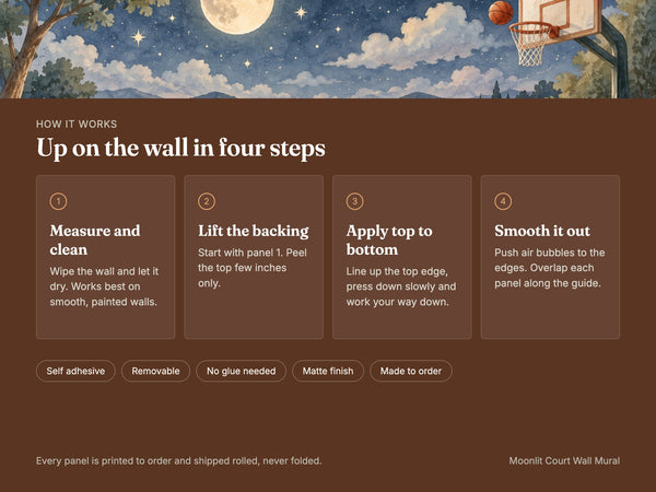 Watercolor Moonlit Court Basketball Wall Mural, image 9