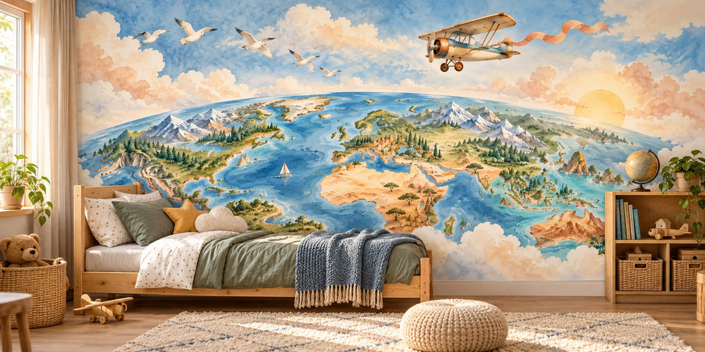 Watercolor World Explorer Wall Mural, image 1