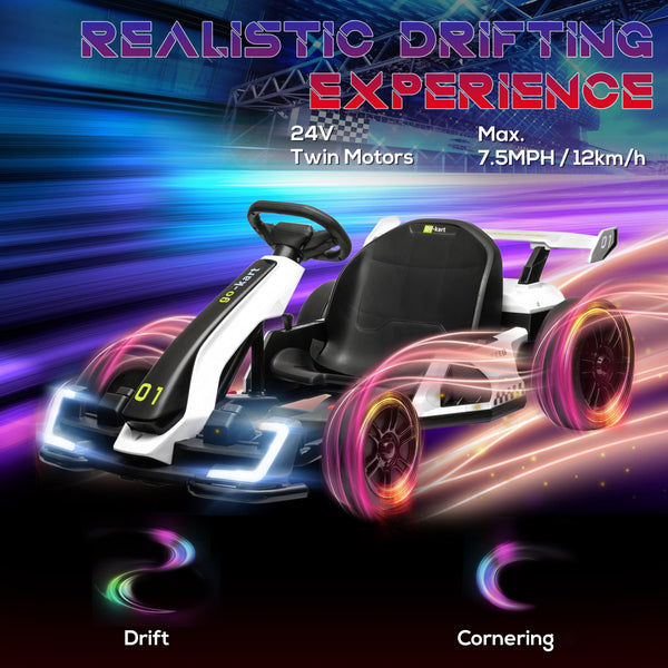Aosom 24V 7.5 MPH Electric Go Kart with Adjustable Seat, Slow Start, White