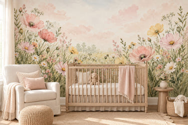 Watercolor Poppy Meadow Wall Mural, image 1