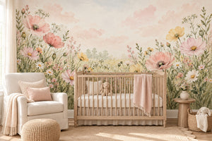 Watercolor Poppy Meadow Wall Mural, image 1