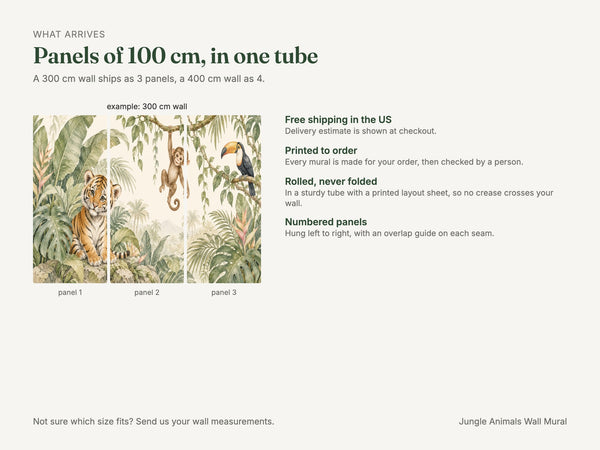 Watercolor Jungle Animals Wall Mural, image 5
