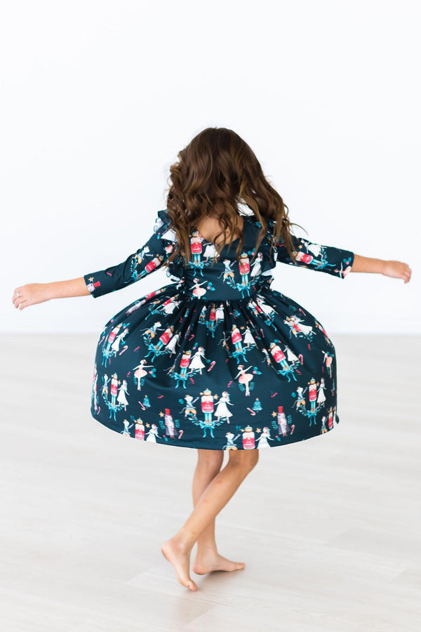 Christmas Ballet 3/4 Sleeve Ruffle Twirl Dress