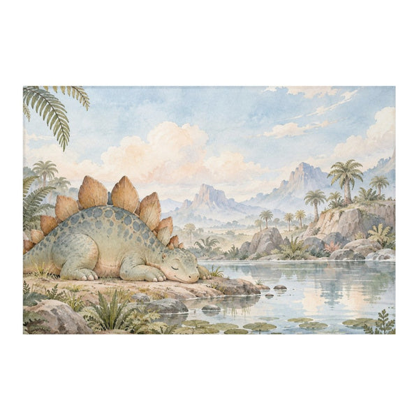 Sleepy Stegosaurus Dinosaur kids rug, full view of the printed design