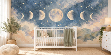 Watercolor Moon Phases Wall Mural, image 1