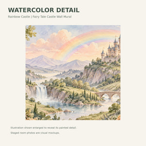 Watercolor Rainbow Castle Fairy Tale Wall Mural, image 4