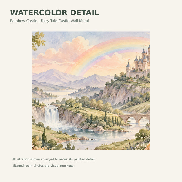 Watercolor Rainbow Castle Fairy Tale Wall Mural, image 4