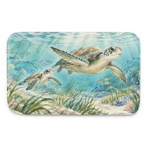 Sea Turtles Ocean kids bath mat, full view of the printed design
