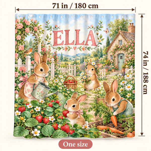 Bunny Garden personalized shower curtain size 71 x 74 inches