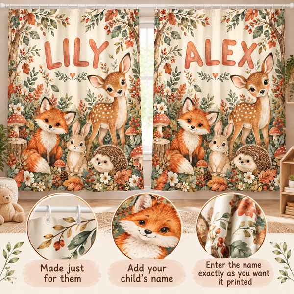 Add your child's name to the Woodland Friends shower curtain