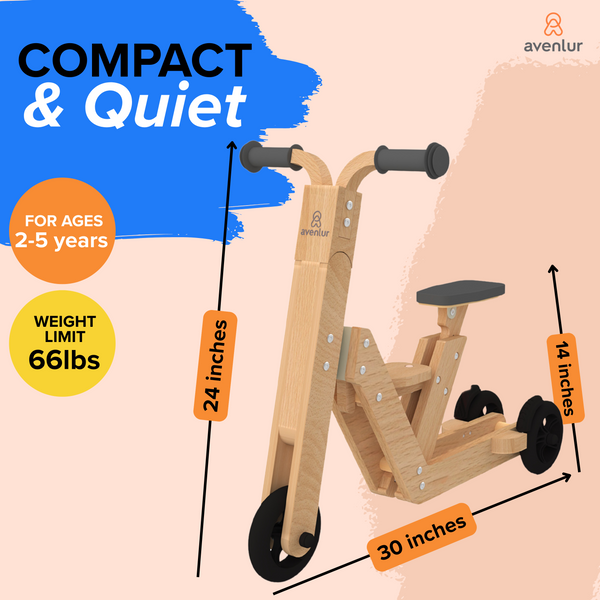 Juneberry 2-in-1 Wooden Scooter & Ride-On Toy for Toddlers