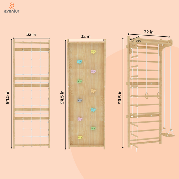 Walnut Modular | Swedish Ladder Jungle Gym - 95" Height - Wall Mounted