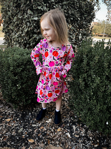 Spooky Season bell sleeve dress for babies, perfect for Halloween festivities and fall celebrations.