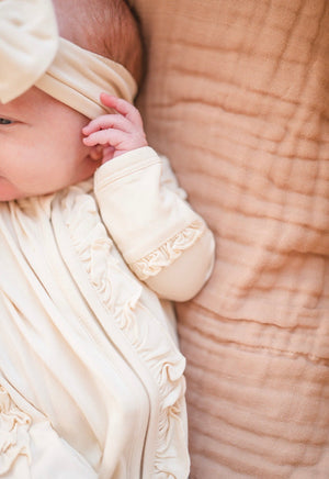 Cream Baby Pajamas | Ruffle Zipper Romper