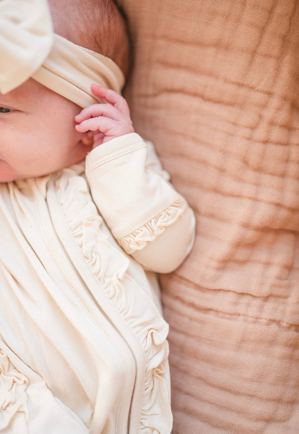 Cream Baby Pajamas | Ruffle Zipper Romper