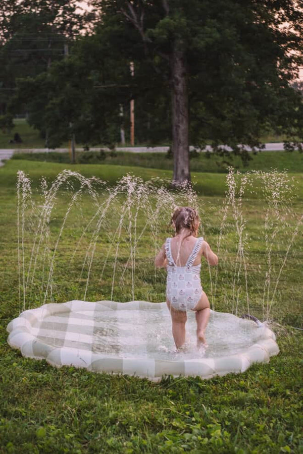 BROOKLYN NEUTRAL Green Gingham Splash Pad with Hose Attachment