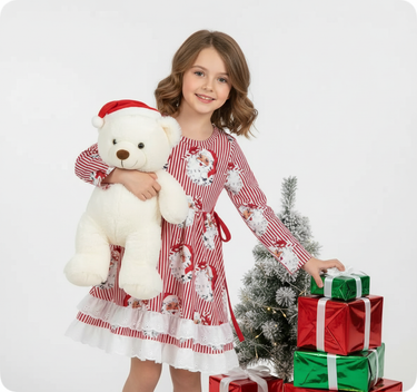 "Santa stripe dress for babies, perfect for festive occasions and holiday celebrations."