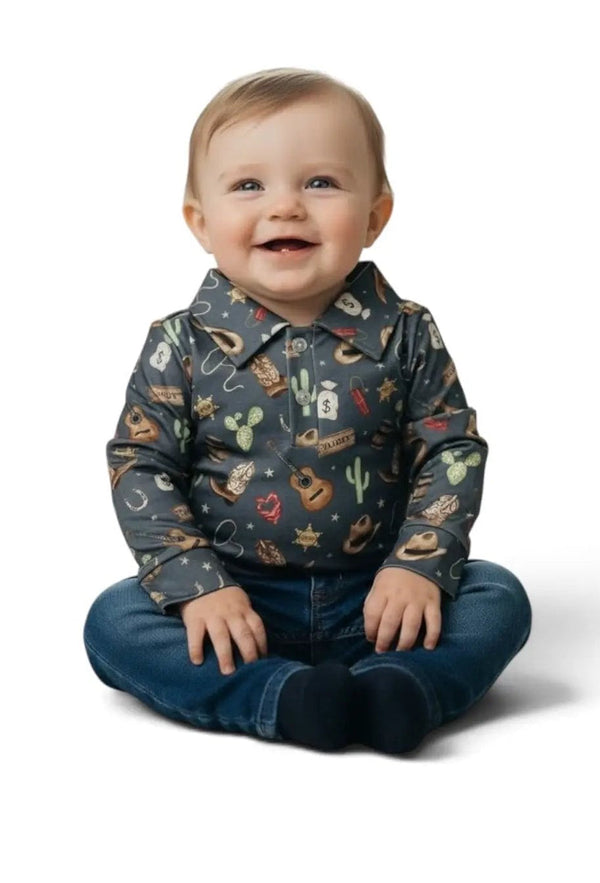 Max and Pippa | Giddy Up Western Long Sleeve Polo Bubble