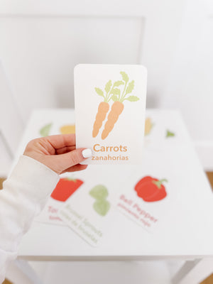 "Colorful vegetable flashcards for babies, displayed at a 22-degree angle, promoting early learning and fun."