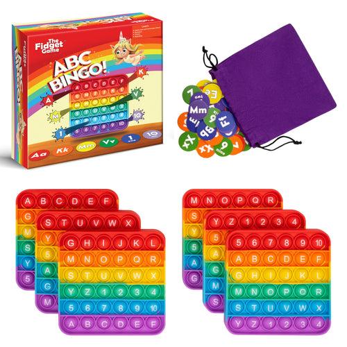 ABC BINGO! Early learning and sensory play game for babies, featuring colorful letters and engaging design.