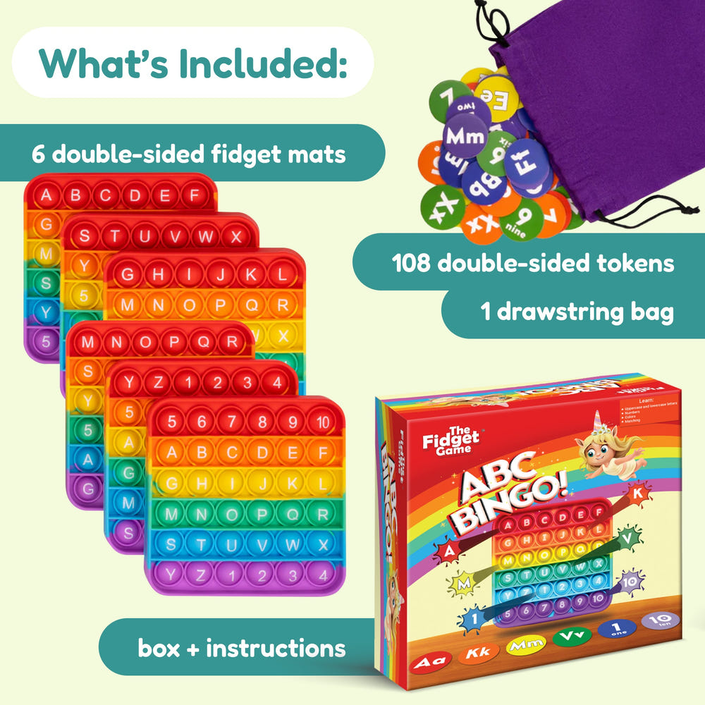 ABC BINGO! Early learning and sensory play game for babies, featuring colorful letters and engaging design.