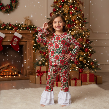 Christmas Floral Two-Piece Ruffle Set for babies, perfect for festive occasions and holiday photos.