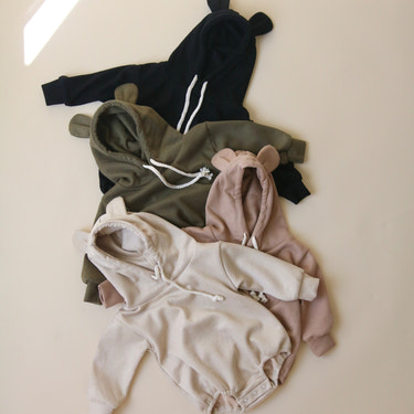 Ribbed Bear Hood Romper - MOOGCO Baby