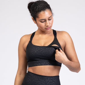 Chloe 3 Running Nursing Sports Bra (Black Cheetah)