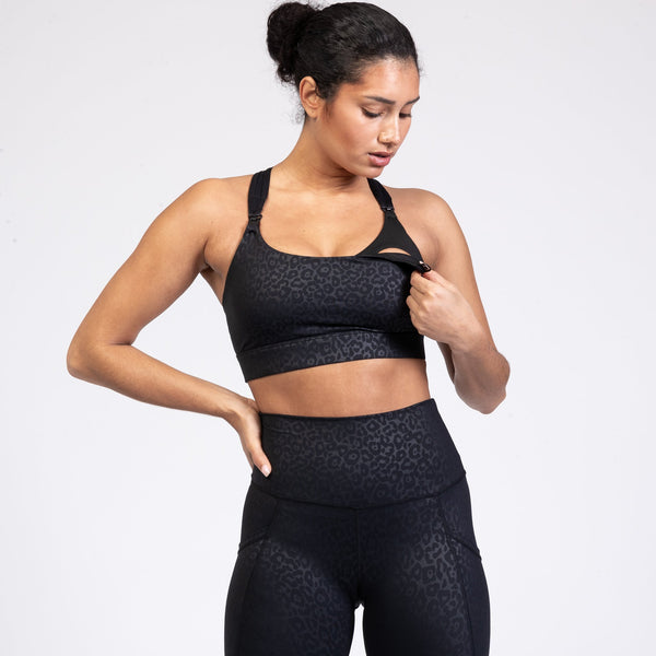 Chloe 3 Running Nursing Sports Bra (Black Cheetah)