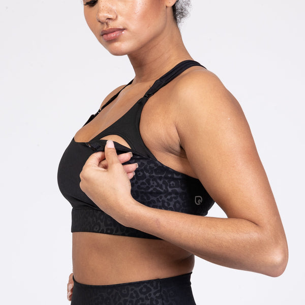 Chloe 3 Running Nursing Sports Bra (Black Cheetah)