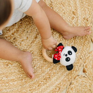 Baby Rattle in High-Contrast Black, White, Red (Beechwood)