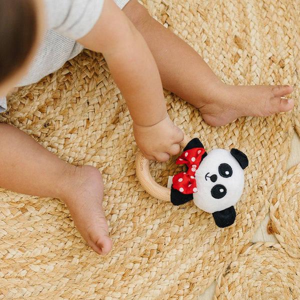 Baby Rattle in High-Contrast Black, White, Red (Beechwood)