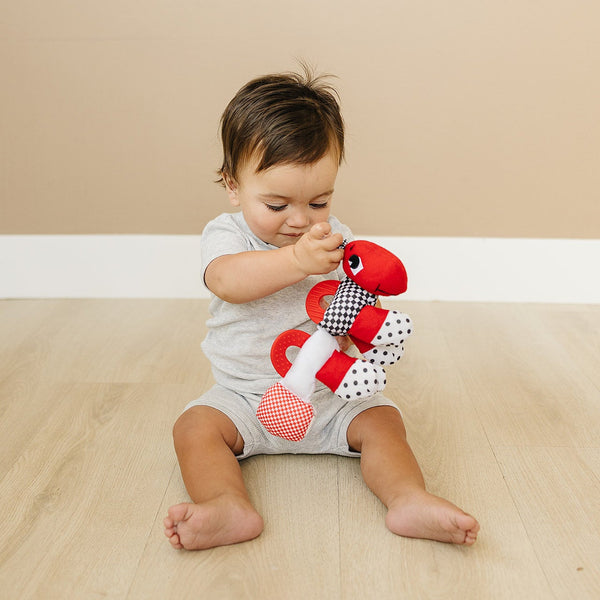 Caterpillar Teething and Sensory Toy in Black, White and Red, 9"