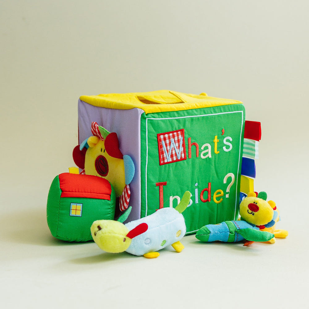 Colorful sensory baby toys in a Baby Surprise Box, perfect for stimulating infant play and exploration.