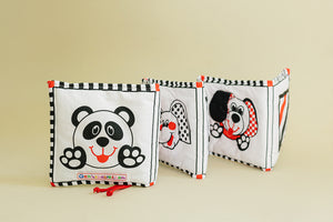 Soft Cloth Book of Animals and Cars in High Contrast Black White Red