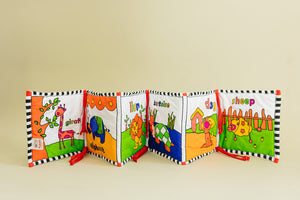 Soft Cloth Book of Animals and Cars in High Contrast Black White Red