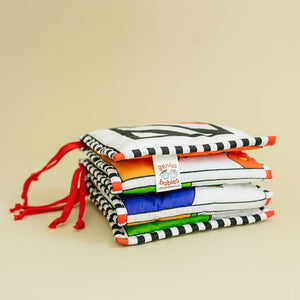 Soft Cloth Book of Animals and Cars in High Contrast Black White Red