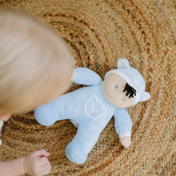 My First Baby Boy Doll in Blue with Rattle