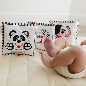 Soft Cloth Book of Animals and Cars in High Contrast Black White Red