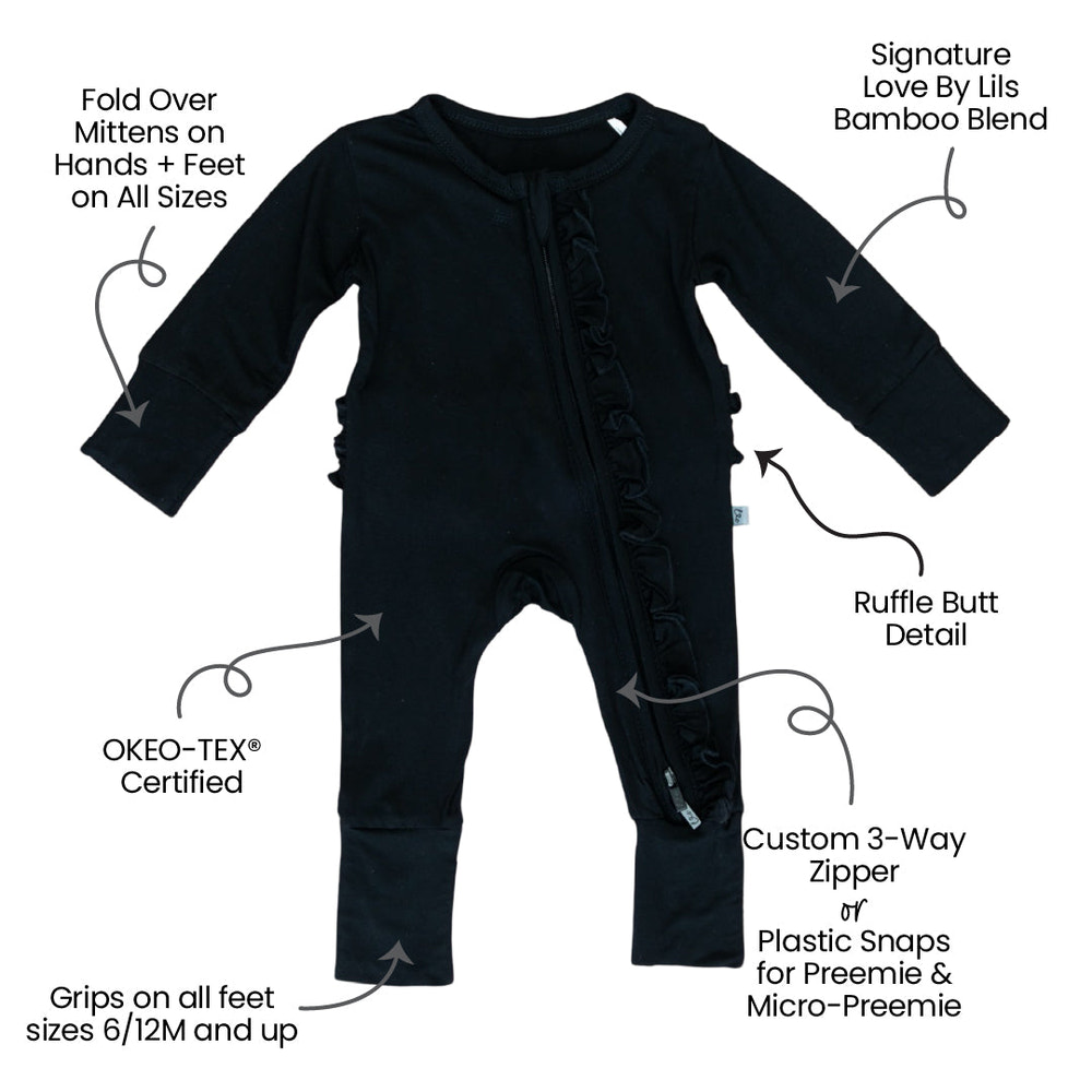 Allie Black Bamboo Ruffle Convertible Footie (2T-4T)