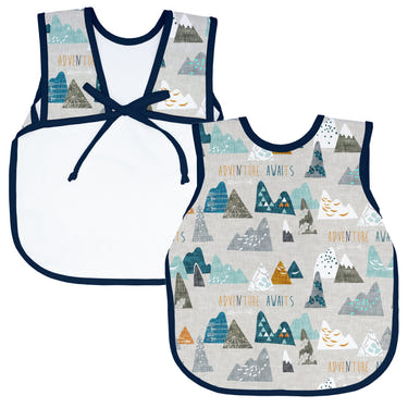 "Adventure Awaits Bapron for babies, featuring a fun design and practical, mess-free eating solution."