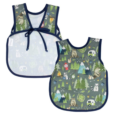 "Camping Bears Bapron for babies - stylish and functional bib apron for mess-free mealtime adventures."