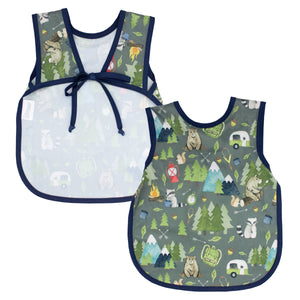 "Camping Bears Bapron for babies - stylish and functional bib apron for mess-free mealtime adventures."