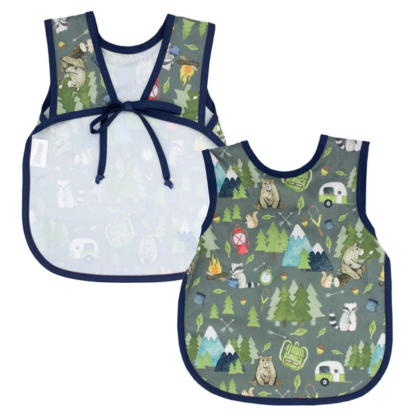 "Camping Bears Bapron for babies - stylish and functional bib apron for mess-free mealtime adventures."