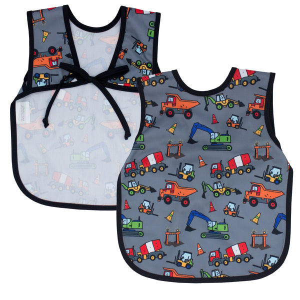 "Construction Zone Bapron for babies, featuring a fun design perfect for mealtime messes."