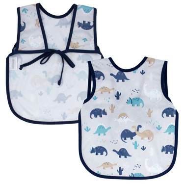 Desert Dinos Bapron for babies, featuring playful dinosaur prints, perfect for mealtime messes.