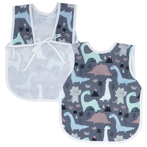 "Dinosaur Drawing Bapron for babies, featuring colorful dinosaur designs, perfect for mess-free mealtime fun."
