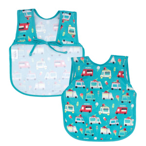 Colorful Ice Cream Truck Bapron for babies, perfect for mess-free mealtime fun and play.