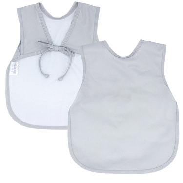 Solid light gray minimalist bapron for babies, featuring a stylish and practical design for mealtime messes.