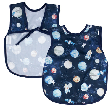 Outer Space Bapron for babies, featuring a fun space-themed design, perfect for mealtime and playtime messes.